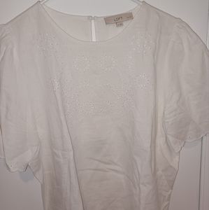 LOFT WHITE EMBROIDERED SHIRT large petite